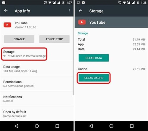 Clean YouTube App Cache Android