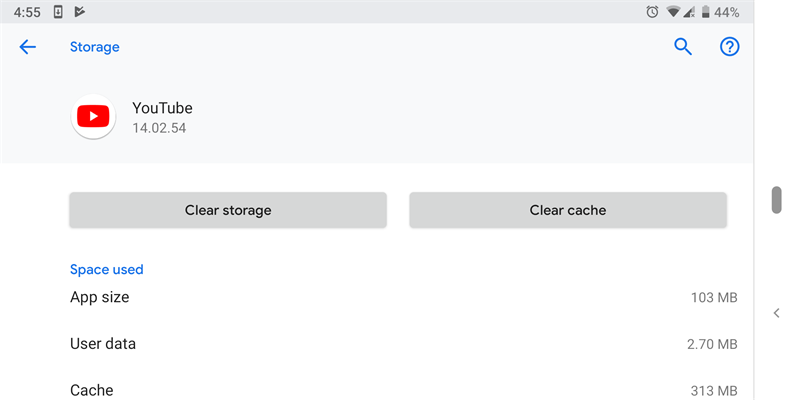 Clear YouTube App Cache