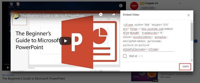 Copy YouTube Video Embed Code