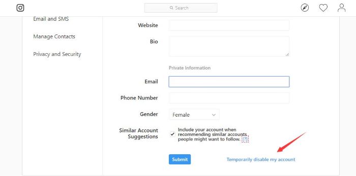 Disable Instagram account