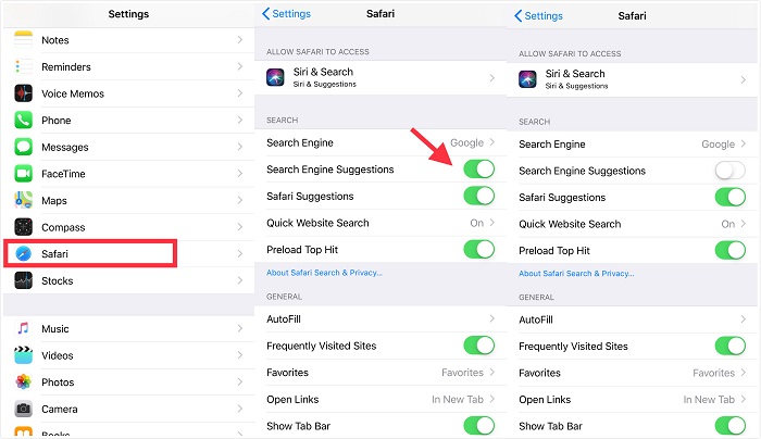 iOS Turn Off Search Engine Suggestions