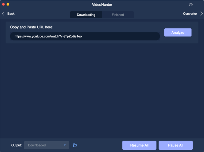 Paste URL To VideoHunter Downloader