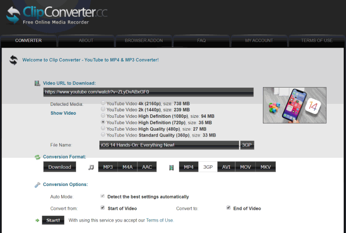 Select Format ClipConverter