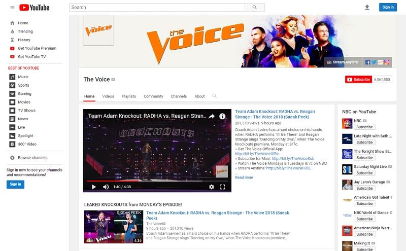 The Voice Channel on YouTube